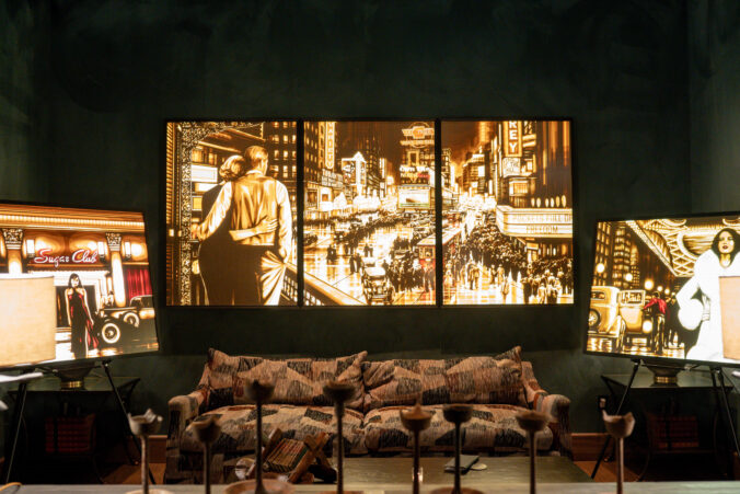 Elegant display of Max Zorn's tape art within the luxurious interior of the Bowie House hotel, enticing art enthusiasts and high-end clientele.