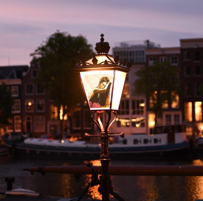 Tape Art Sticker on street lamp in Amsterdam by Max Zorn