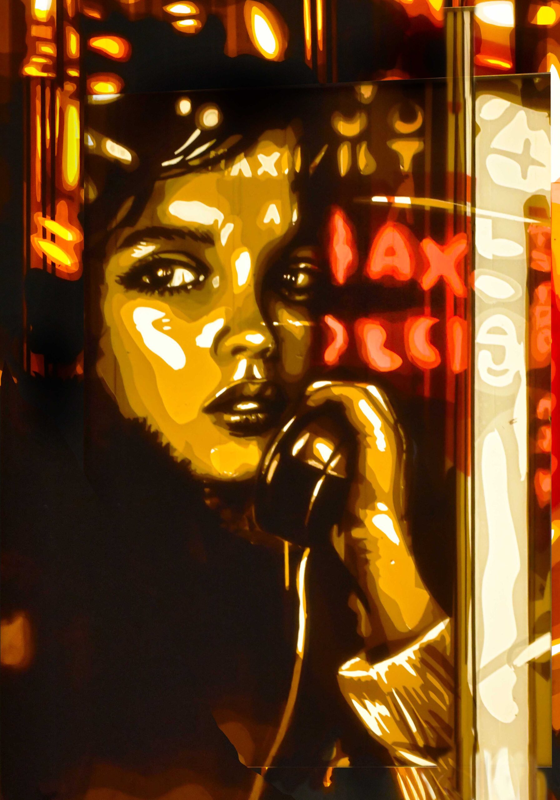 Nightcall - Max Zorn's tape artwork - The city speaks in shadows and light, and she’s always listening.