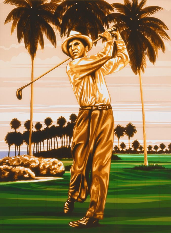 Tape Art by street artist Max Zorn, showing a golfer and palm trees